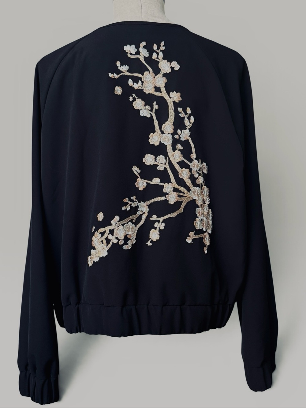 Like New: Black Floral Embroidered Bomber Full Zip